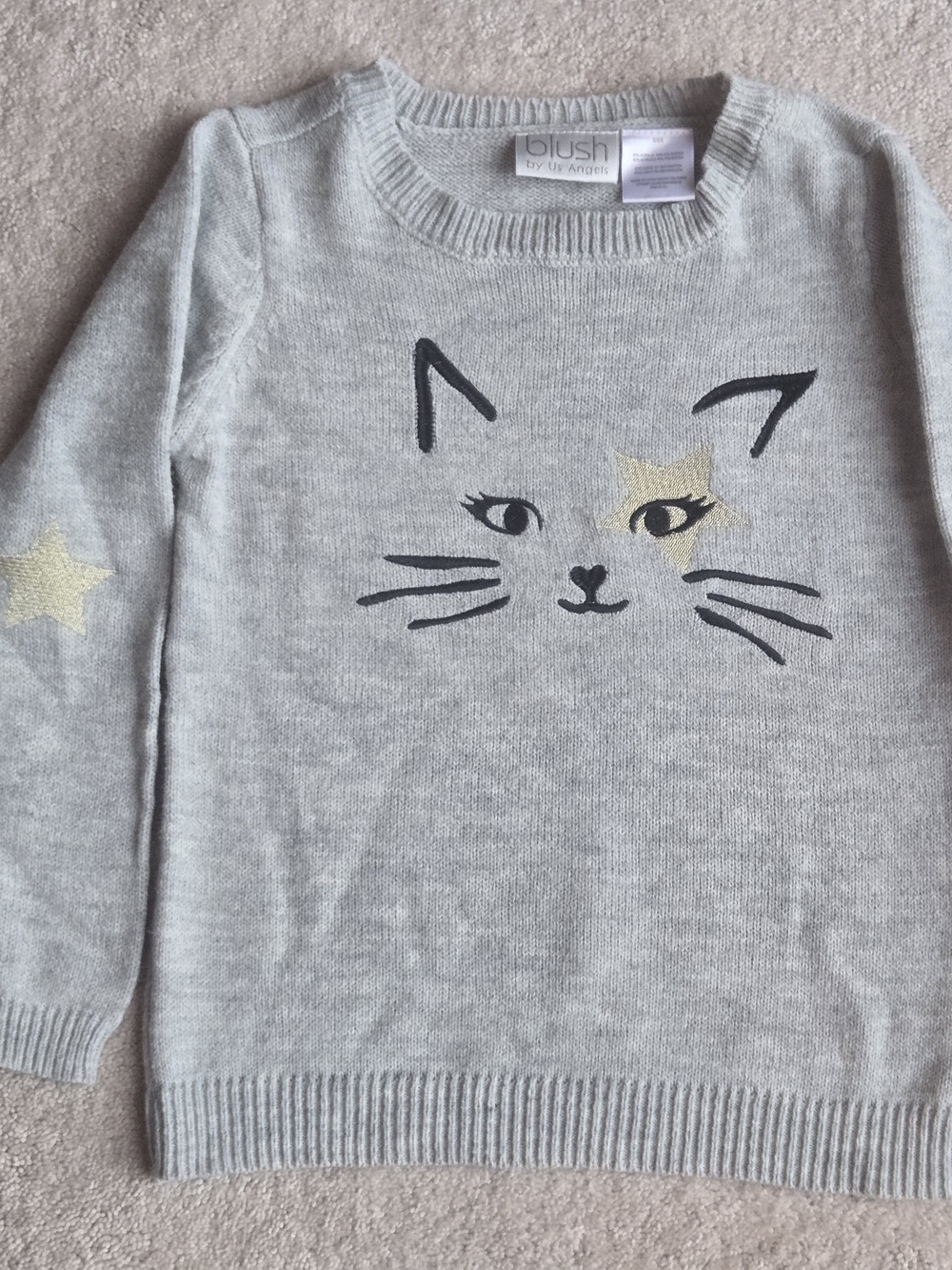blush by Us Angels Girls' Gray Cat Graphic Sweater